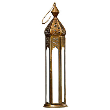 Serene Spaces Living Antique Golden Bronze Metal Lantern, 3" Diameter & 13" Tall