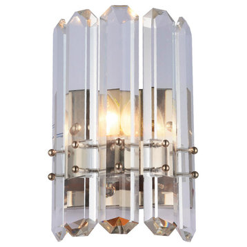 Chrome Frame Wall Sconce, Clear Crystal Plaques