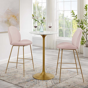 Lippa 28" Round Artificial Marble Bar Table in Gold White