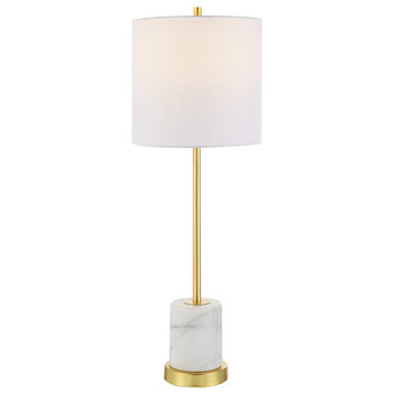 Elegant Petite Gold White Marble Table Lamp 30 in Buffet Style Contemporary
