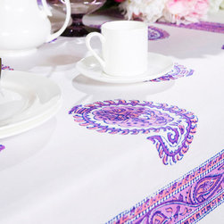 White Purple Pink Paisley Bohemian Table Cover - Products