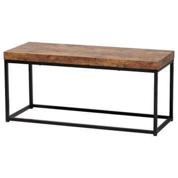Rey Industrial Walnut Brown Finished Wood and Black Metal Accent Bench