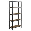 Gray Wood Black Metal Frame 5 Tier Shelf Storage Home Office Bookcase