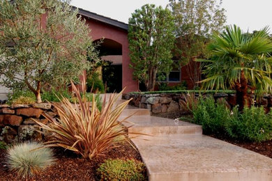 Inspiration for a mid-sized mediterranean full sun front yard stone garden path in San Francisco for summer.