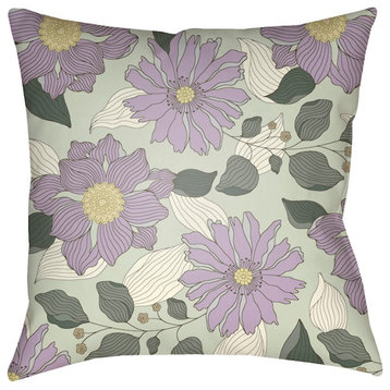 Moody Floral by Surya Pillow, Lime/Khaki/Lavender, 22' x 22'