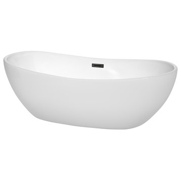 Rebecca 60 to 70" Freestanding Bathtub with options, Matte Black Trim, 70 Inch, No Faucet