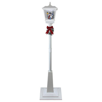 70.75" White Lighted Musical Snowman Vertical Snowing Christmas Street Lamp