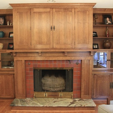 Custom Woodworking - Fireplace Mantel with Bookcases and Television Cabinet.