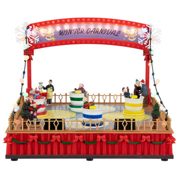 10.75" Animated & Musical Winter Carnival Teacup Ride Christmas Village Display