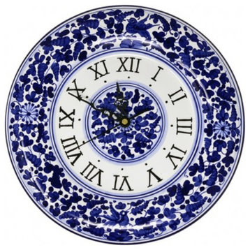 Italian Ceramic Wall Clock Round - Arabesco Blue - Fratelli Mari