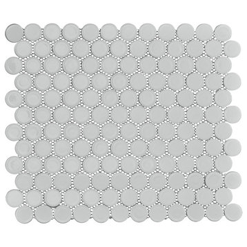 Huelva 12.68x11.02, Gray Glass Penny Mosaic Floor/Wall Tile, Box of 11