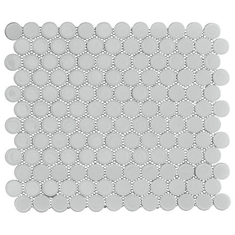 Huelva 12.68x11.02, Gray Glass Penny Mosaic Floor/Wall Tile, Box of 11