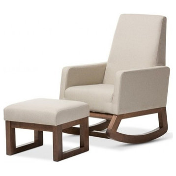 Yashiya Retro Fabric Upholstered Rocking Chair And Ottoman Set, Light Beige