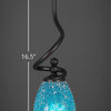 Capri Stem Mini Pendant In Dark Granite, 5" Turquoise Fusion Glass