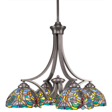 Zilo 4 Light Chandelier, Graphite Finish With 7" Kaleidoscope Tiffany Glass