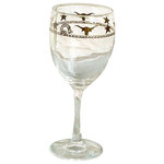 West Creation - Stars and Longhorns Goblets, Set of 4, 15 oz. - This luxurious collection of fine quality glassware offers exceptional clarity, finish, and craftsmanship. Dishwasher and microwave safe. Our flatware line 18/10 has been designed to enhance any western, lodge, or rustic table setting and is completely dishwasher safe. This four piece set can be used as shot glasses or as votive candle holders, and each piece is decorated with rope and ranch brands in rich dark brown.