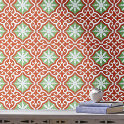 Moroccan Mosaic & Tile House - 8"x8" Argana Handmade Cement Tile, Red ,Green/White, Set of 12 - Wall And Floor Tile