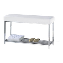 Harmony 505 White Top Bench with Shelf in Chrome - Vanity Stools And Benches