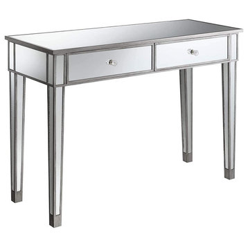 Multifunctional Desk, Mirrored Design With Large Drawers, Antique Silver/Mirror