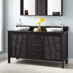 60" LOUISE DOUBLE VANITY FOR SEMI-RECESSED SINKS - DARK BROWN - Bathroom Vanities And Sink Consoles