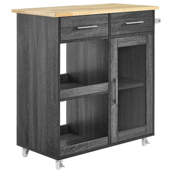 Modway Wood Culinary Kitchen Cart with Towel Bar in Charcoal/Natural