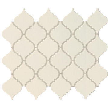 Almond Glossy Arabesque Porcelain Mosaic, 20 Sheets