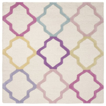 Safavieh Kids 5' Square Hand Tufted Wool Rug in Ivory