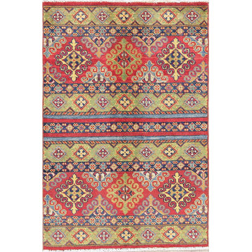 Wool Pakistani Oriental Traditional Kazak Handmade Area Rug, 4'1"X2'8"