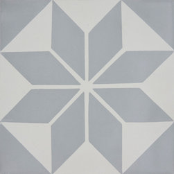 Moroccan Mosaic and Tile House - Assila Handmade Cement Tile, Gray/White, Sample - Wall And Floor Tile