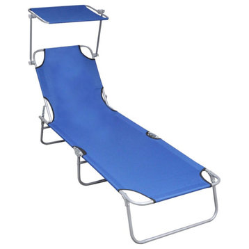 vidaXL Patio Lounge Chair Folding Sunlounger Sunbed with Canopy Blue Aluminum