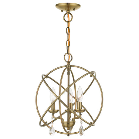 LIVEX LIGHTING 40904-01 3 Lt Antique Brass Convertible Chandelier / Semi Flush