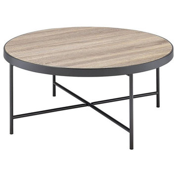 HomeRoots 32" Brown And Black Iron Round Distressed Coffee Table