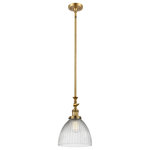 Innovations Lighting - 1-Light Seneca Falls 9.5" Pendant, Brushed Brass, Clear Halophane Shade - One of our largest and original collections, the Franklin Restoration is made up of a vast selection of heavy metal finishes and a large array of metal and glass shades that bring a touch of industrial into your home.