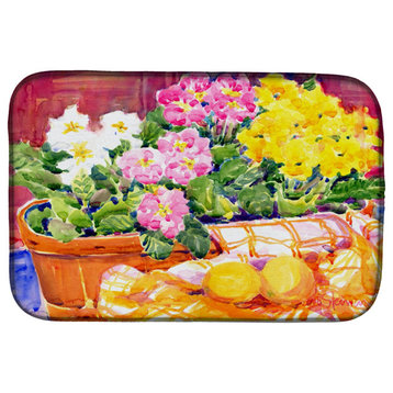 Flower, Primroses Dish Drying Mat, 14"x21", Multicolor