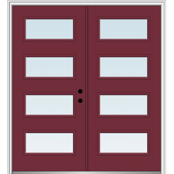 64"x80" 4-Lite Clear LH-Inswing Painted Fiberglass Double Door, 4-9/16" Frame