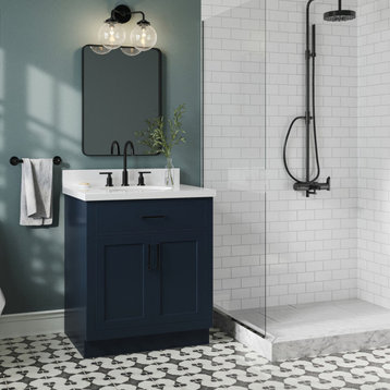Ariel Hepburn 31" Oval Sink Bath Vanity, Midnight Blue, 1.5" White Quartz