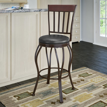 CorLiving Jericho Metal Bar Barstool, Glossy Dark Brown Bonded Leather Seat