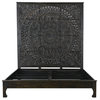 Milano Low Profile Carved Wood Bed, Antique Black, Queen, Regular Headboard