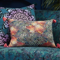 18"x12" rainbow snake with tassels pillow | CB2 - Bed Pillows