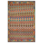 Bareens Designer Rugs - Eclectic Turkish Kilim Hyman Hand-Woven Wool Rug - 8'2'' x 11'1'' - Elevate the elegance of your home with this stunning hand-woven tribal Kilim wool rug. Meticulously crafted on a loom by the Nomad Turkman people using hand-spun wool and 100% natural vegetable dyes, these rugs are recognized for their repetitive geometric patterns, incorporating naturalistic floral and traditional designs. The contemporary fashion palette results in bold, sharp patterns that are incredibly versatile, as the pattern is the same on both sides. These reversible rugs feature a lighter shade on one side and brighter colors on the other, providing versatility according to preference. These unique rugs are made by knotting short strands of different colors onto the warps and securing them by tightly pressing the wefts. The designs are created by interweaving the various colored wefts and warps. Kilims are known for their exceptional durability and versatility, making them truly unique rugs.  Product Details    Rug Size: 8'2'' x 11'1''  Material: 100% Wool  Style: Kilim, Flat Weave, Dhurrie, Turkish, Southwestern, Rustic, Tribal  Colors: Rust, Grey  Weave Type: Hand-Woven, Handmade  Pile Height: Less than 0.25 inch
