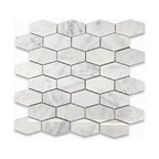 Long Hexagon Carrara Marble Hive Picket Mosaic Tile Polished Venato, 1 sheet