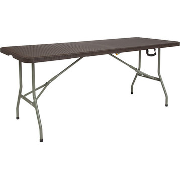 29"x71" Bi-Fold Brown Rattan Plastic Folding Table