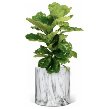 Ceramic Planter Pot with Marble White Texture, Cylinder Planter，10 Inch，1 Pack