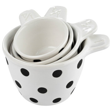 Ceramic Measuring Cups with Polka Dots, Set of 4 Sizes, Black and White