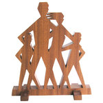 Frederick Arndt Artworks LLC - Mid Century Modern Family Wood Sculpture - with Two Sons - This is a wonderful mid-century modern inspired wood sculpture made from mahogany hardwood. It measures 8" high x 9" wide x 3/4" thick. It has been clear coated to ensure a long lasting quality finish. This piece would make a great addition to any modern home. This item is made-to-order, and as such, it is subject to lead times of 4-7 weeks.