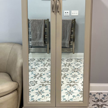 Gray Bathroom with Custom Artic White SteamSpa Shower
