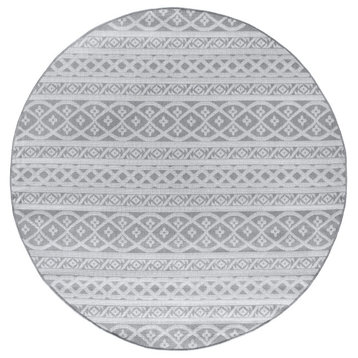 Vitale Contemporary Gray/White Indoor/Outdoor Round Area Rug, 8' Round