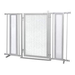 Fusion Gates - 52"-60" Satin Nickel Fusion Gate with Chevron Trail in White Design - Dog Gates