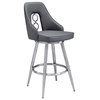 Ruby 30" Gray Faux Leather Swivel Barstool With Stainless Steel Finish