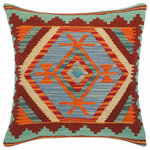 Bareens Designer Rugs - Tribal Turkish Melisa Hand Woven Kilim Throw Pillow - Embellish your home with this timeless casual chic handmade Southwestern Kilim throw pillow covers made with and cotton. Constructed on a loom by Nomad Turkman people with hand spun and Natural Vegetable dyes these beautiful Kilim pillow covers are known for their beautiful repetitive geometrical, naturalistic floral and traditional patterns yet still giving it a moden look. Masterfully artisan-crafted on traditional Kilim looms with a contemporary fashion palette producing bold intricate sharp patterns making them a standout piece in any decor.